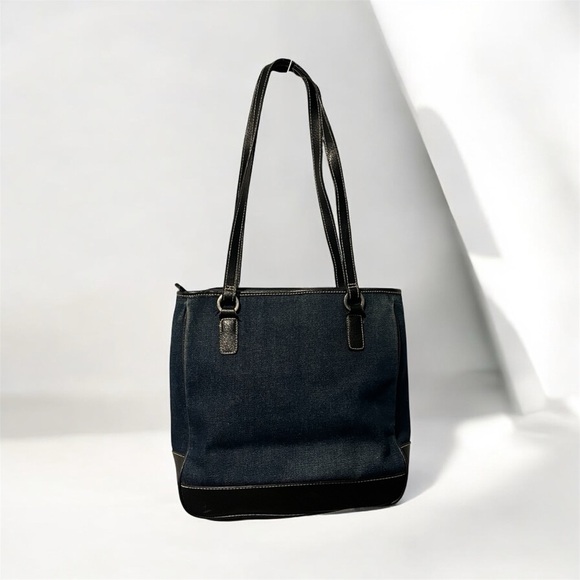 Dark Blue Denim Baguette Bag with Dark Brown Leather Straps – Pre-Owned - Picture 1 of 7
